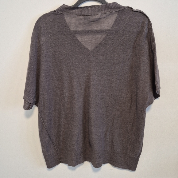 Inhabit 100% Linen Knit V-Neck Top Short Sleeve Boxy Mushroom Brown Women's Sz M - Picture 7 of 13